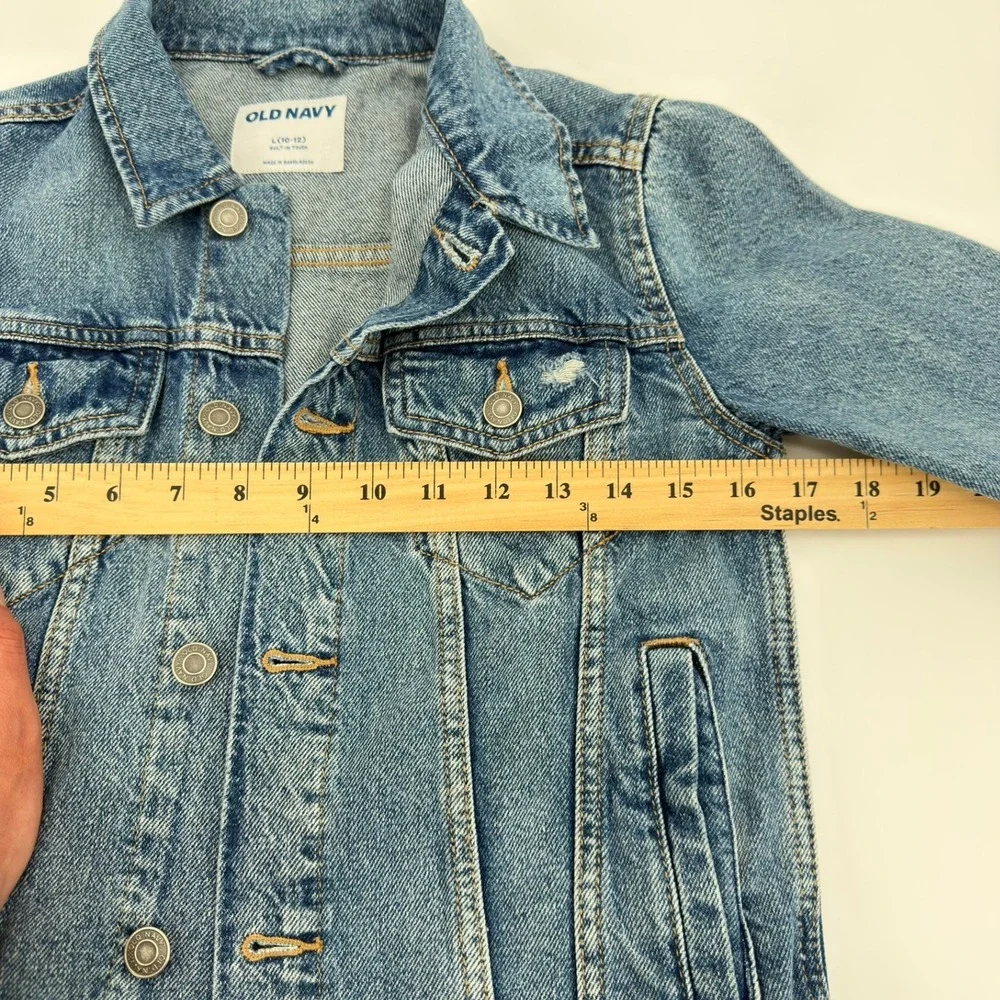Old Navy Kids Blue Denim Trucker Jacket Light Wash Size L 10-12 Built-In Tough
